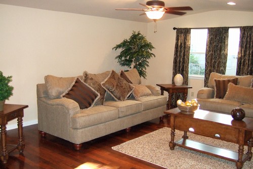 family room has beautiful wood floors