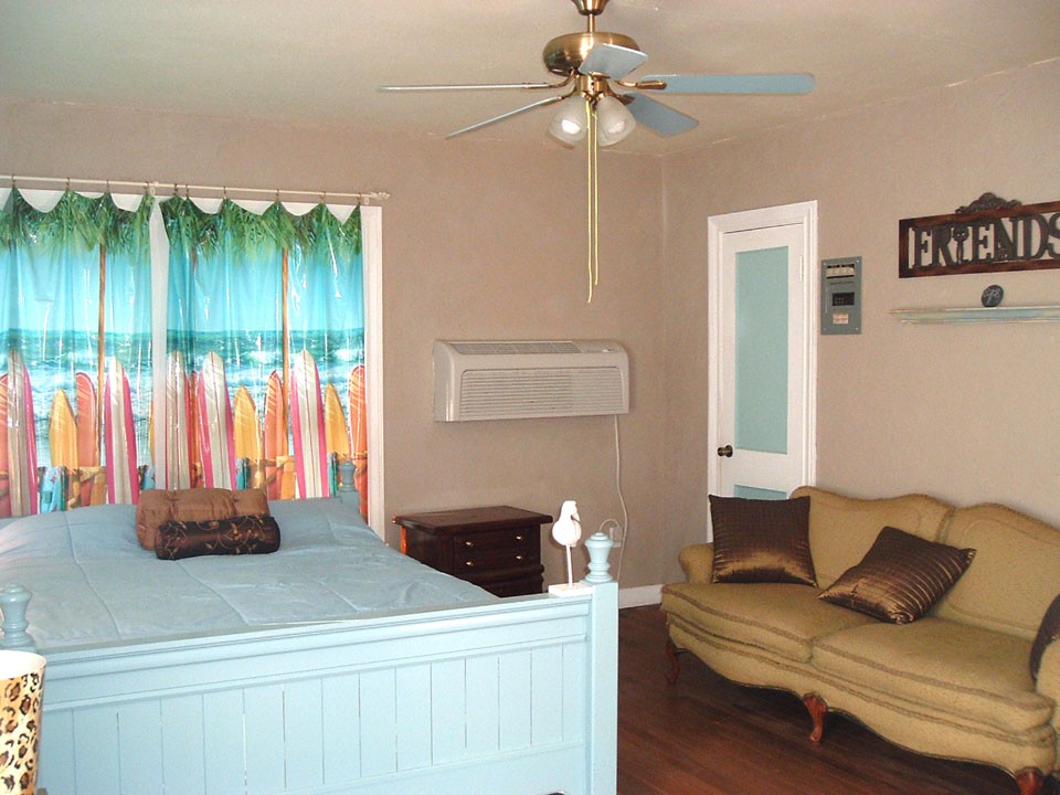 remodeled crab shack studio bedroom and sitting room