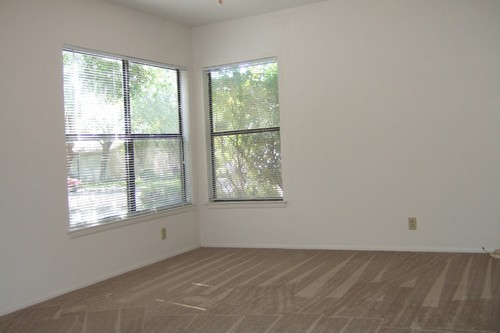 guest bedroom with ceiling fan and lots of light